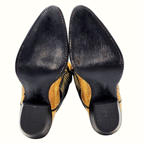Vintage Tony Lama Exotic Yellow Black Python Snake Cowboy Boots Womens 5 Western - Picture 3 of 15